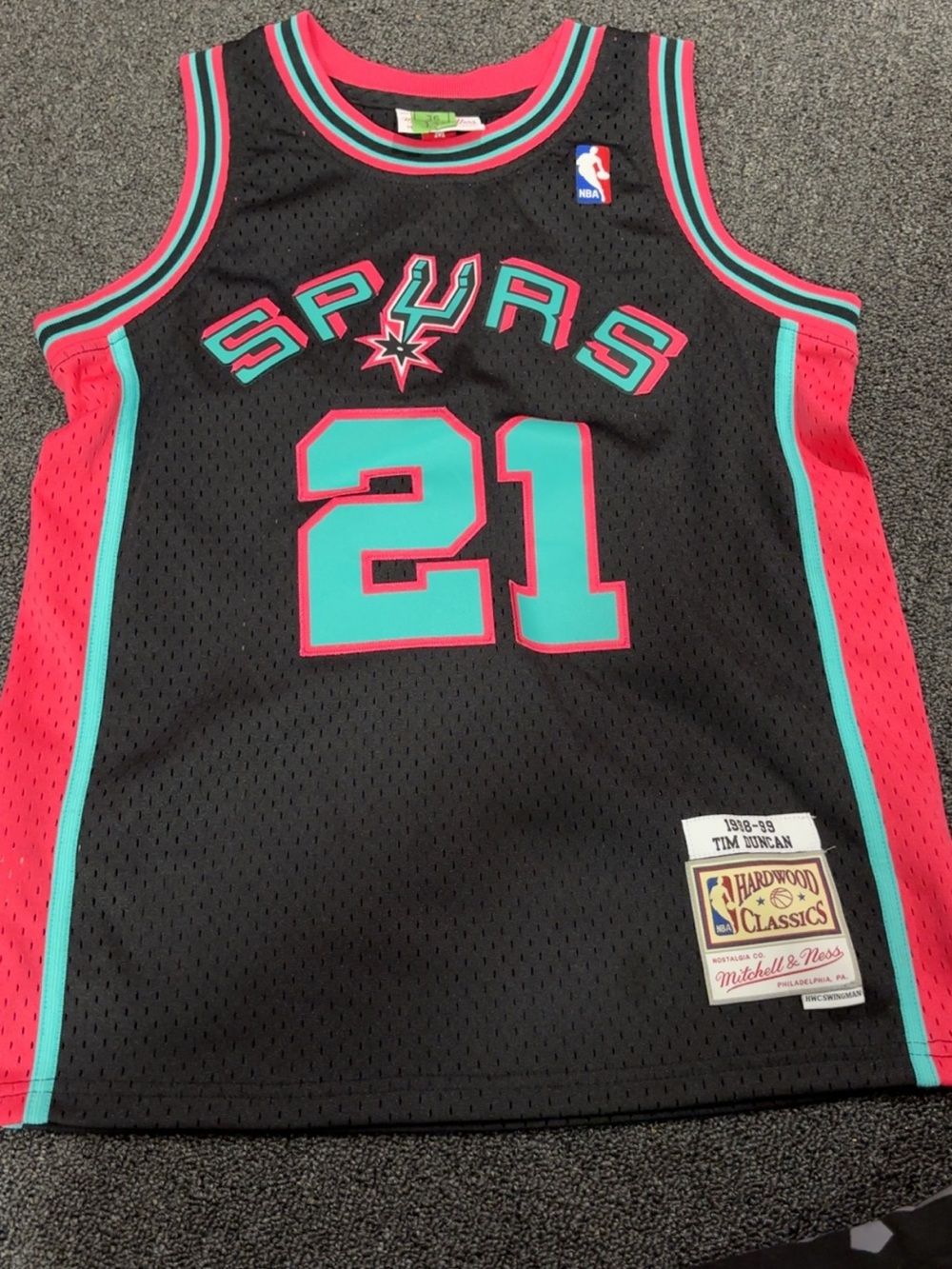 Mitchell & Ness Kids Spurs #21 Jersey in Black, Teal & Pink